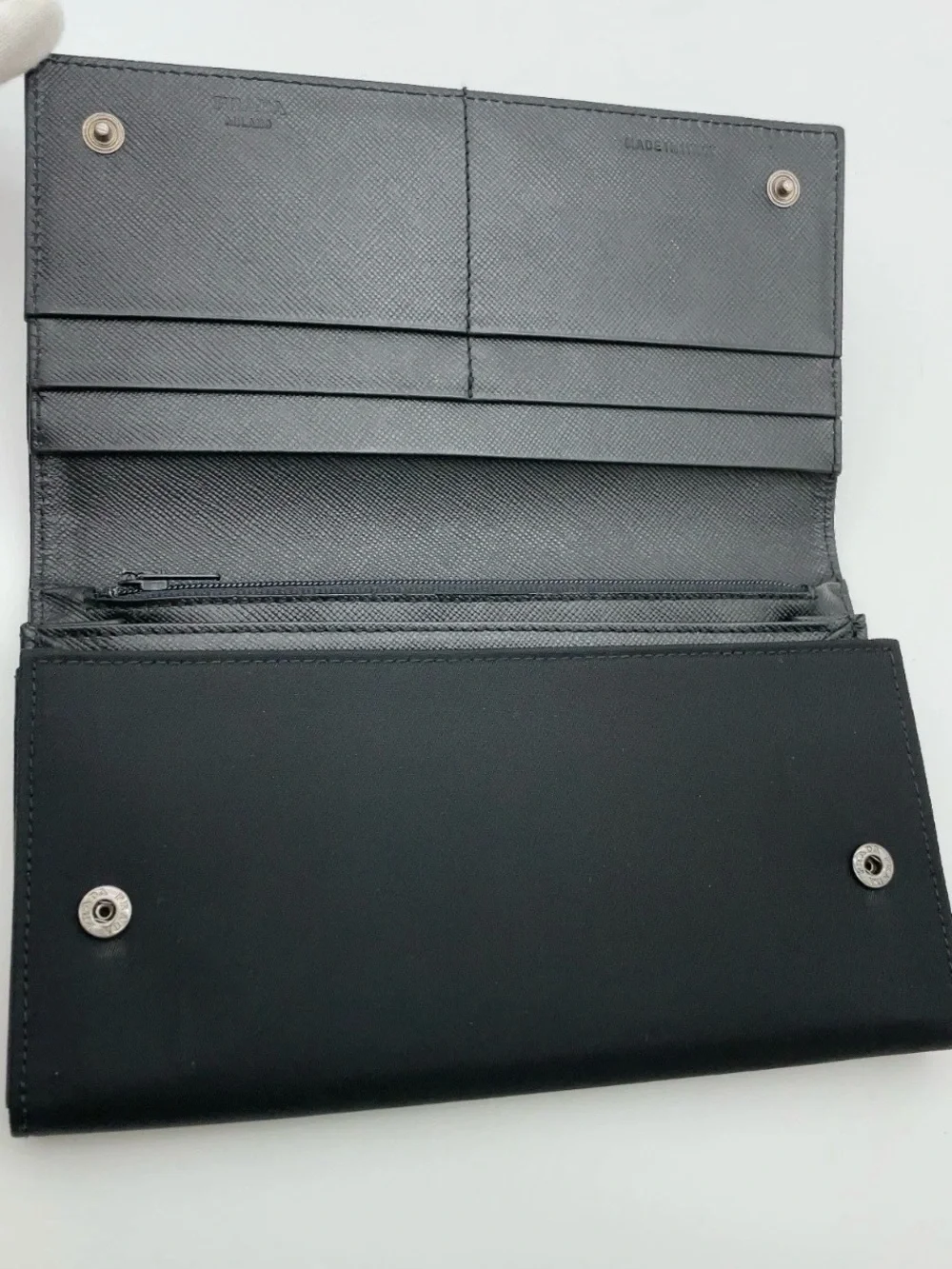 Auth Prada Tessuto Nylon Black Flap/Wallet